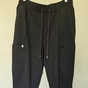 Fabletics On Call Jogger Scrub Pants- Black w/purple accents